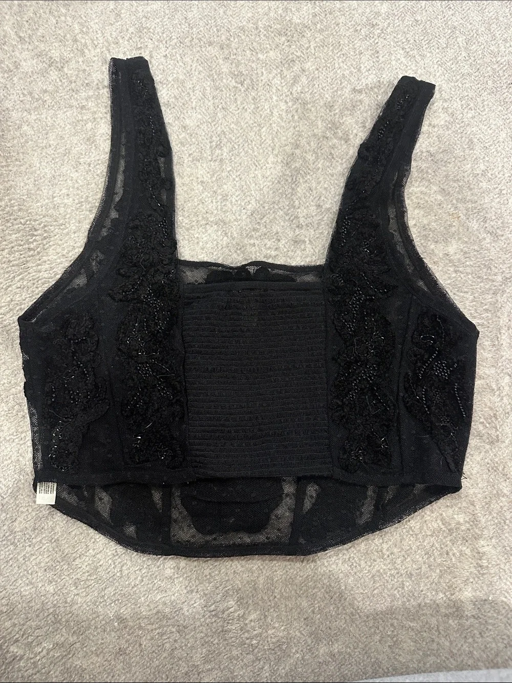 Free People Black Beaded Mesh Crop Top